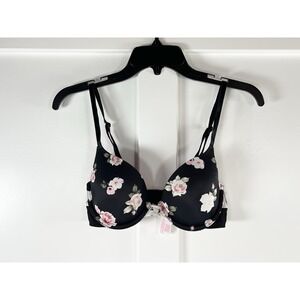Victoria's Secret PINK Wear Everywhere Padded Push-Up Bra Black Floral Rose 34B